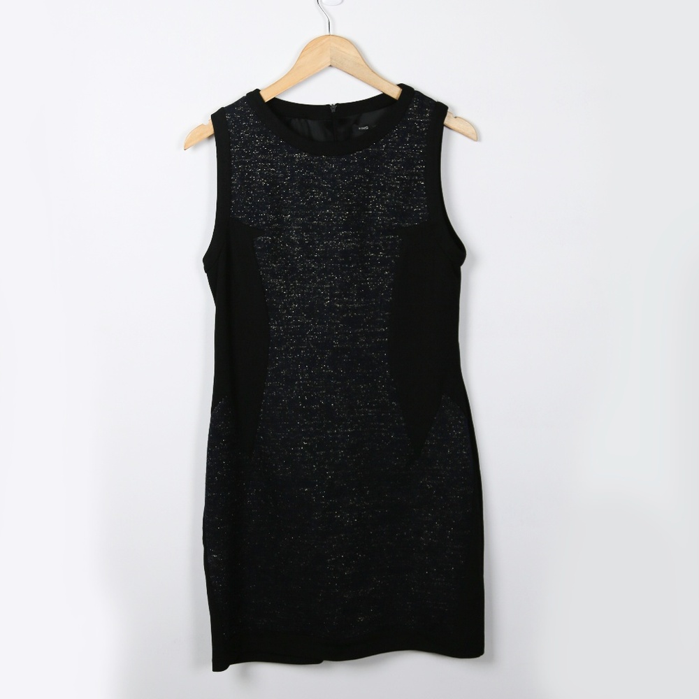 MNG Sleeveless Black Dress with Navy Gold